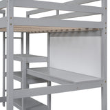 Hearth and Haven Ian Twin Loft Bed with Shelves, Desk and Writing Board, Grey LT000320AAE