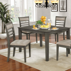 English Elm 5 Pc Weathered Gray Dining Set with Solid Wood Table & Beige Padded Slat Back Chairs, Rustic Chic Comfort B011115506
