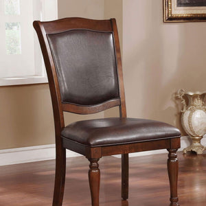 English Elm Luxurious Traditional Brown Cherry Dining Chairs Set of 2 — Solid Wood Turned Legs, Espresso Leatherette Cushioned Seats B011115504