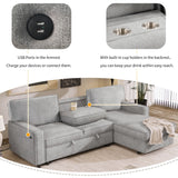 English Elm Upholstery Sleeper Sectional Sofa With Storage Space, Usb Port, 2 Cup Holders On Back Cushions