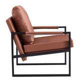 English Elm Pu Leather Accent Arm Chair Modern Upholstered Armchair With Metal Frame Extra-Thick Padded Backrest and Seat Cushion Sofa Chairs For Living Room ( Brown Pu Leather + Metal Frame + Foam) Sf-008