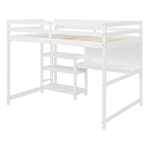 English Elm Full Size Pine Wood Loft Bed with Study Desk Shelving and Dry Erase Board LT000321AAK