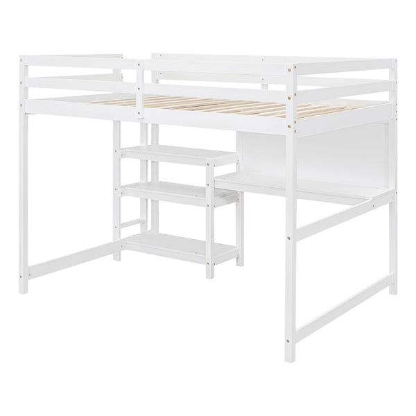 English Elm Full Size Pine Wood Loft Bed with Study Desk Shelving and Dry Erase Board LT000321AAK