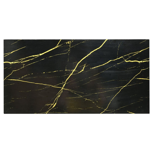 English Elm Faux Marble Rectangular Coffee Table with Gold Bars Drawers and Caster Wheels Black WF305961AAB