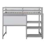 Hearth and Haven Ian Twin Loft Bed with Shelves, Desk and Writing Board, Grey LT000320AAE