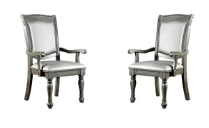 English Elm Glorious Classic Arm Chairs Set Of 2 - Elegant Gray Leatherette & Solid Wood For Dining Room Charm B011115503