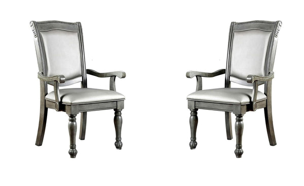 English Elm Glorious Classic Arm Chairs Set Of 2 - Elegant Gray Leatherette & Solid Wood For Dining Room Charm B011115503