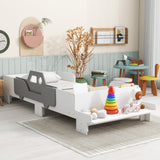 Car-Shaped Twin Wood Bed with Bench, White