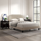 Hearth and Haven Ethan 3 Piece Bedroom Set with Upholstered Platform Queen Bed and 2 Nightstands, Beige and Black Cherry