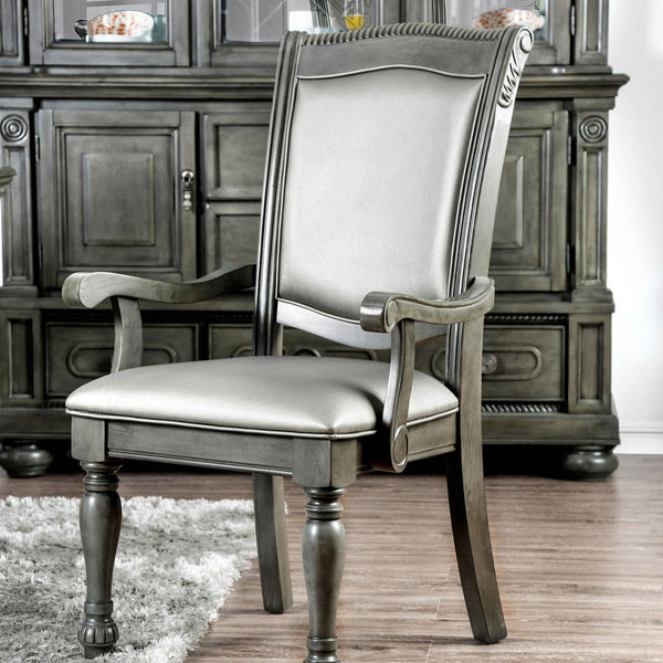 English Elm Glorious Classic Arm Chairs Set Of 2 - Elegant Gray Leatherette & Solid Wood For Dining Room Charm B011115503