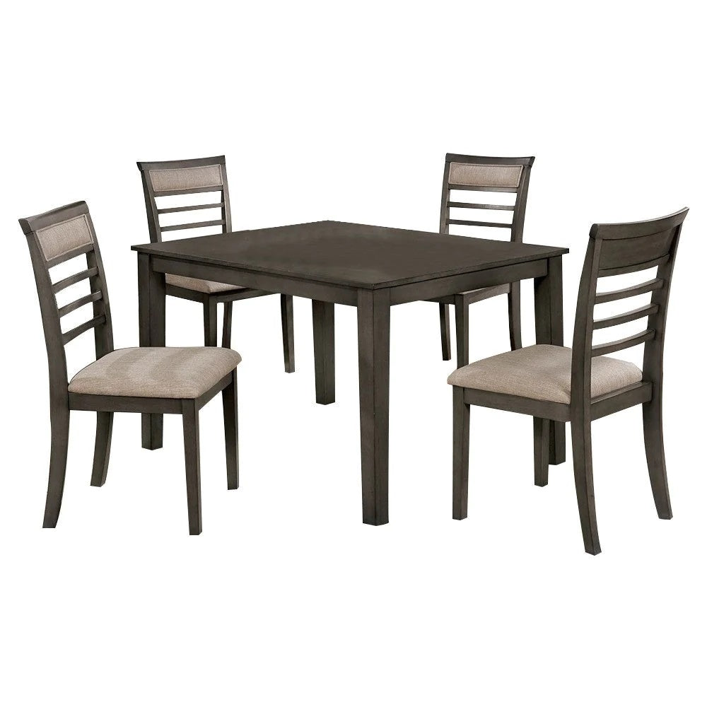 English Elm 5 Pc Weathered Gray Dining Set with Solid Wood Table & Beige Padded Slat Back Chairs, Rustic Chic Comfort B011115506