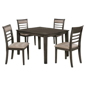 English Elm 5 Pc Weathered Gray Dining Set with Solid Wood Table & Beige Padded Slat Back Chairs, Rustic Chic Comfort B011115506
