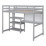 Hearth and Haven Ian Twin Loft Bed with Shelves, Desk and Writing Board, Grey LT000320AAE