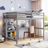 Hearth and Haven Chloe Full Loft Bed with Shelves, Desk and Writing Board, Grey
