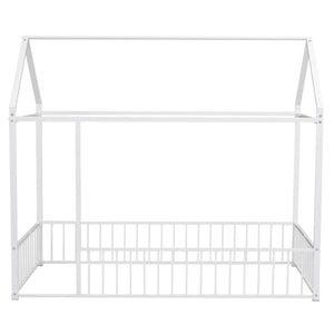 English Elm Twin Metal House Bed Frame with Roof & Fence — Playful Semi-Enclosed Kids Loft for Sleep & Play White MF304315AAK