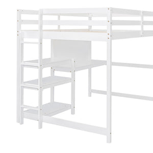 English Elm Full Size Pine Wood Loft Bed with Study Desk Shelving and Dry Erase Board LT000321AAK