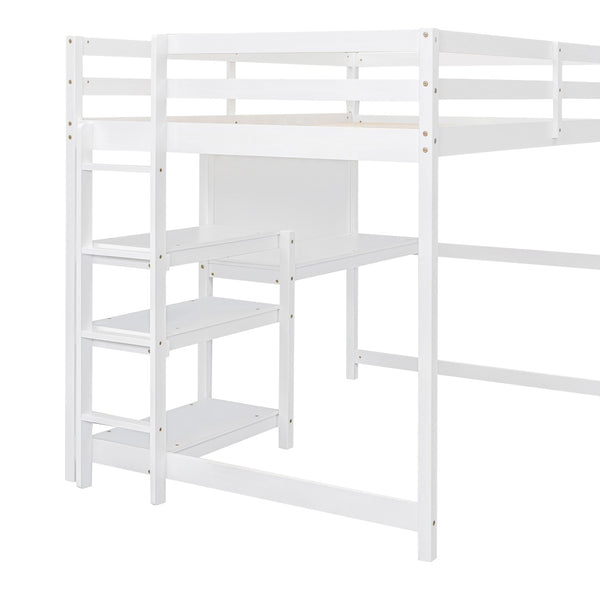 English Elm Full Size Pine Wood Loft Bed with Study Desk Shelving and Dry Erase Board LT000321AAK
