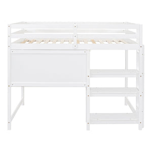 English Elm Full Size Pine Wood Loft Bed with Study Desk Shelving and Dry Erase Board LT000321AAK