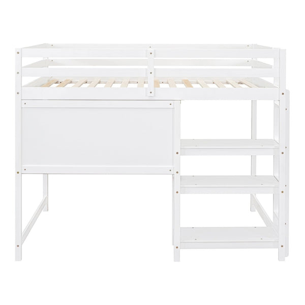 English Elm Full Size Pine Wood Loft Bed with Study Desk Shelving and Dry Erase Board LT000321AAK