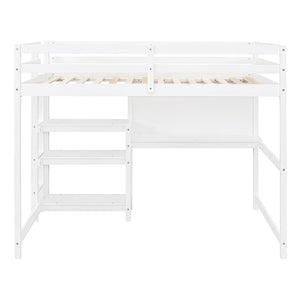 English Elm Full Size Pine Wood Loft Bed with Study Desk Shelving and Dry Erase Board LT000321AAK