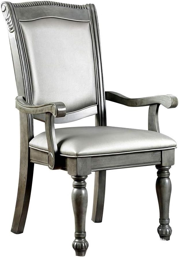 English Elm Glorious Classic Arm Chairs Set Of 2 - Elegant Gray Leatherette & Solid Wood For Dining Room Charm B011115503