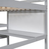 Hearth and Haven Chloe Full Loft Bed with Shelves, Desk and Writing Board, Grey