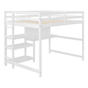 English Elm Full Size Pine Wood Loft Bed with Study Desk Shelving and Dry Erase Board LT000321AAK