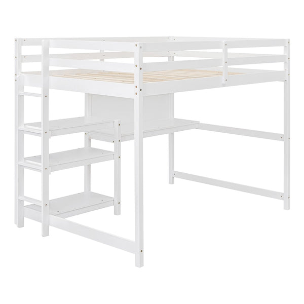 English Elm Full Size Pine Wood Loft Bed with Study Desk Shelving and Dry Erase Board LT000321AAK