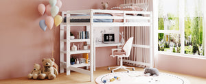 English Elm Full Size Pine Wood Loft Bed with Study Desk Shelving and Dry Erase Board LT000321AAK
