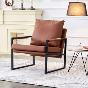 English Elm Pu Leather Accent Arm Chair Modern Upholstered Armchair With Metal Frame Extra-Thick Padded Backrest and Seat Cushion Sofa Chairs For Living Room ( Brown Pu Leather + Metal Frame + Foam) Sf-008