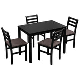 English Elm 5 Piece s Stylish Dining Table Set 4 Upholstered Chairs With Ladder Back Design For Dining Room Kitchen Brown Cushion and Black (=Old Sku:W69177433)