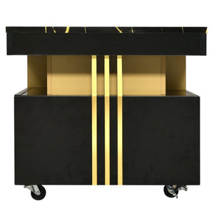 English Elm Faux Marble Rectangular Coffee Table with Gold Bars Drawers and Caster Wheels Black WF305961AAB