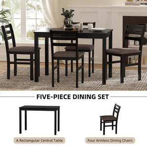 English Elm 5 Piece s Stylish Dining Table Set 4 Upholstered Chairs With Ladder Back Design For Dining Room Kitchen Brown Cushion and Black (=Old Sku:W69177433)