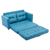 English Elm 59.4" Loveseat Sofa With Pull-Out Bed Modern Upholstered Couch With Side Pocket For Living Room Office, Blue