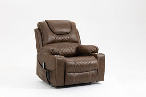 English Elm Lounge Power Lift Recliner Velvet Chair with Massage Heat and 180 Degree Flat Sleep Brown W547S00037