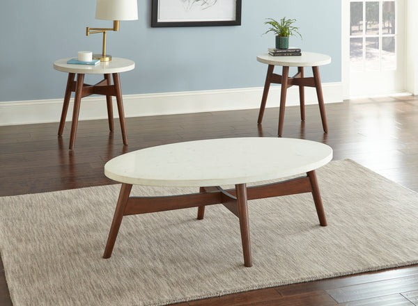 English Elm Steve Silver - Contemporary Mid-Century Accent Tables with Natural Cherry Legs and White Silverstone® Tops, Sleek Design B081109993