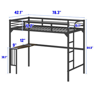 English Elm Twin Steel Loft Bed with Integrated Study Desk Ladder and Guardrails for Kids Rooms W1676105932