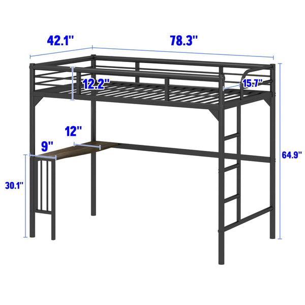 English Elm Twin Steel Loft Bed with Integrated Study Desk Ladder and Guardrails for Kids Rooms W1676105932