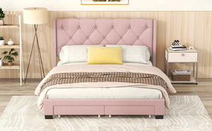 English Elm Queen Upholstered Platform Bed with Tufted Headboard, 2 Under-Bed Drawers, Sturdy Wood Frame, Pink WF303649AAH