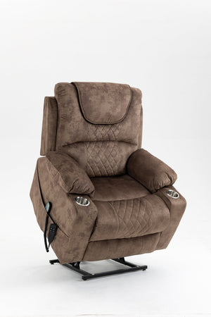 English Elm Lounge Power Lift Recliner Velvet Chair with Massage Heat and 180 Degree Flat Sleep W547S00038