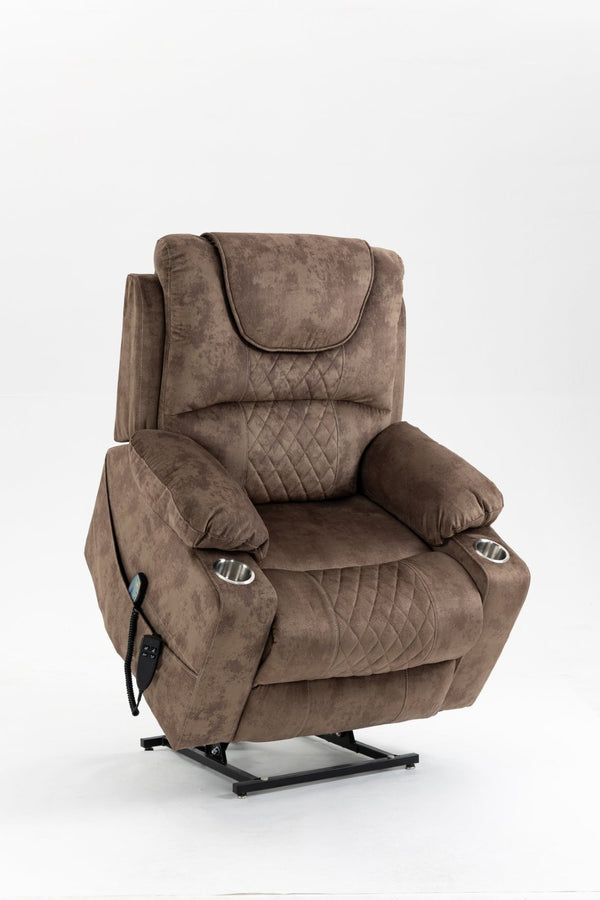 English Elm Lounge Power Lift Recliner Velvet Chair with Massage Heat and 180 Degree Flat Sleep W547S00038