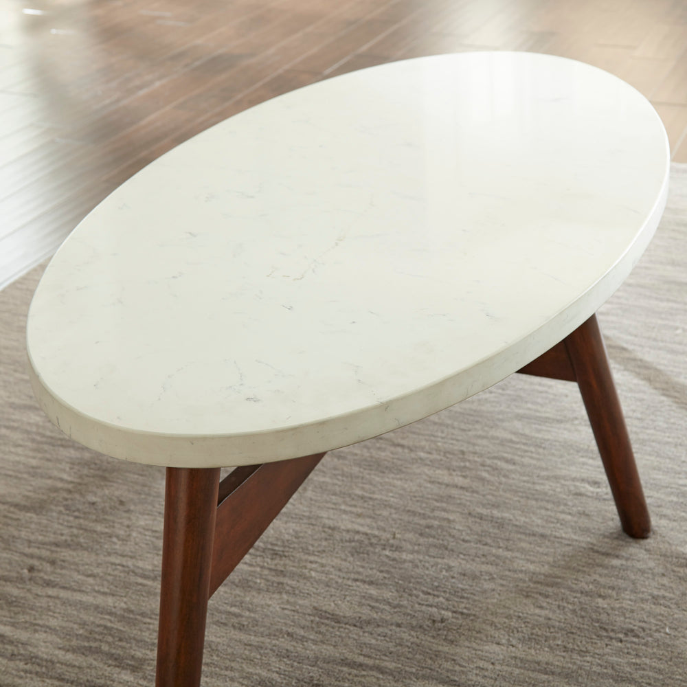 English Elm Steve Silver - Contemporary Mid-Century Accent Tables with Natural Cherry Legs and White Silverstone® Tops, Sleek Design B081109993