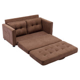 English Elm 59.4" Loveseat Sofa With Pull-Out Bed Modern Upholstered Couch With Side Pocket For Living Room Office, Brown