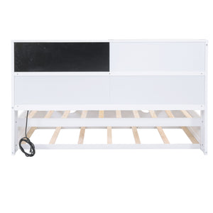 English Elm Twin Daybed with Trundle Shelves, Blackboard, Corkboard, USB Ports — Space-Saving White Pine Bedroom Hub GX000341AAK-1