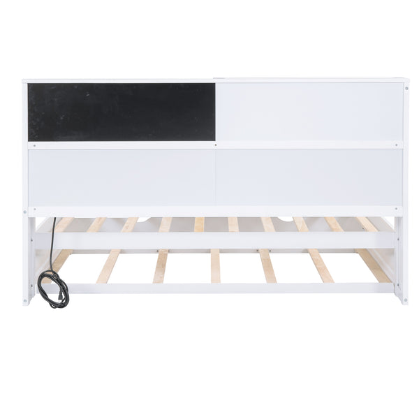 English Elm Twin Daybed with Trundle Shelves, Blackboard, Corkboard, USB Ports — Space-Saving White Pine Bedroom Hub GX000341AAK-1
