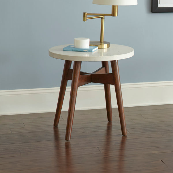 English Elm Steve Silver - Contemporary Mid-Century Accent Tables with Natural Cherry Legs and White Silverstone® Tops, Sleek Design B081109993