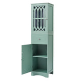 English Elm Tall Bathroom Cabinet, Freestanding Storage Cabinet With Drawer and Doors, Mdf Board, Acrylic Door, Adjustable Shelf, Green