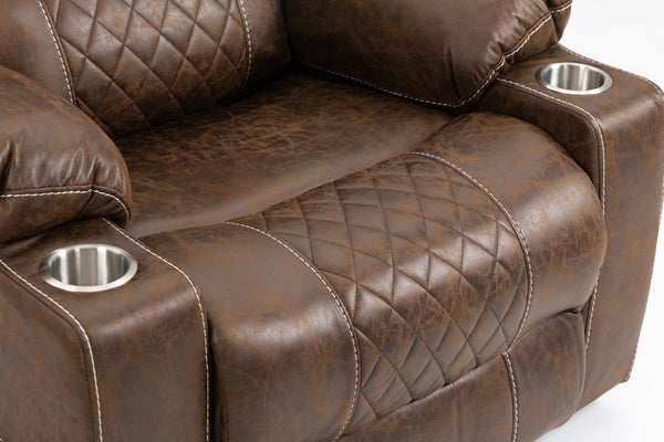 English Elm Lounge Power Lift Recliner Velvet Chair with Massage Heat and 180 Degree Flat Sleep Brown W547S00037