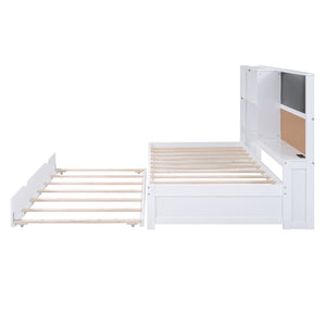 English Elm Twin Daybed with Trundle Shelves, Blackboard, Corkboard, USB Ports — Space-Saving White Pine Bedroom Hub GX000341AAK-1