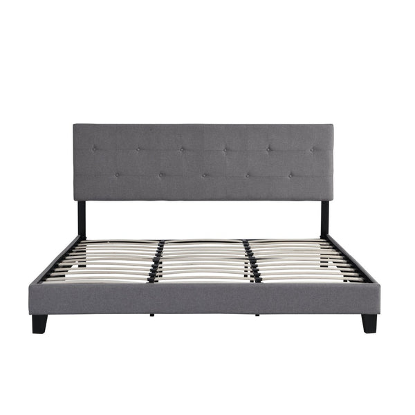 English Elm King Tufted Linen Platform Bed Frame with Slat Support for Modern Bedrooms W311107470